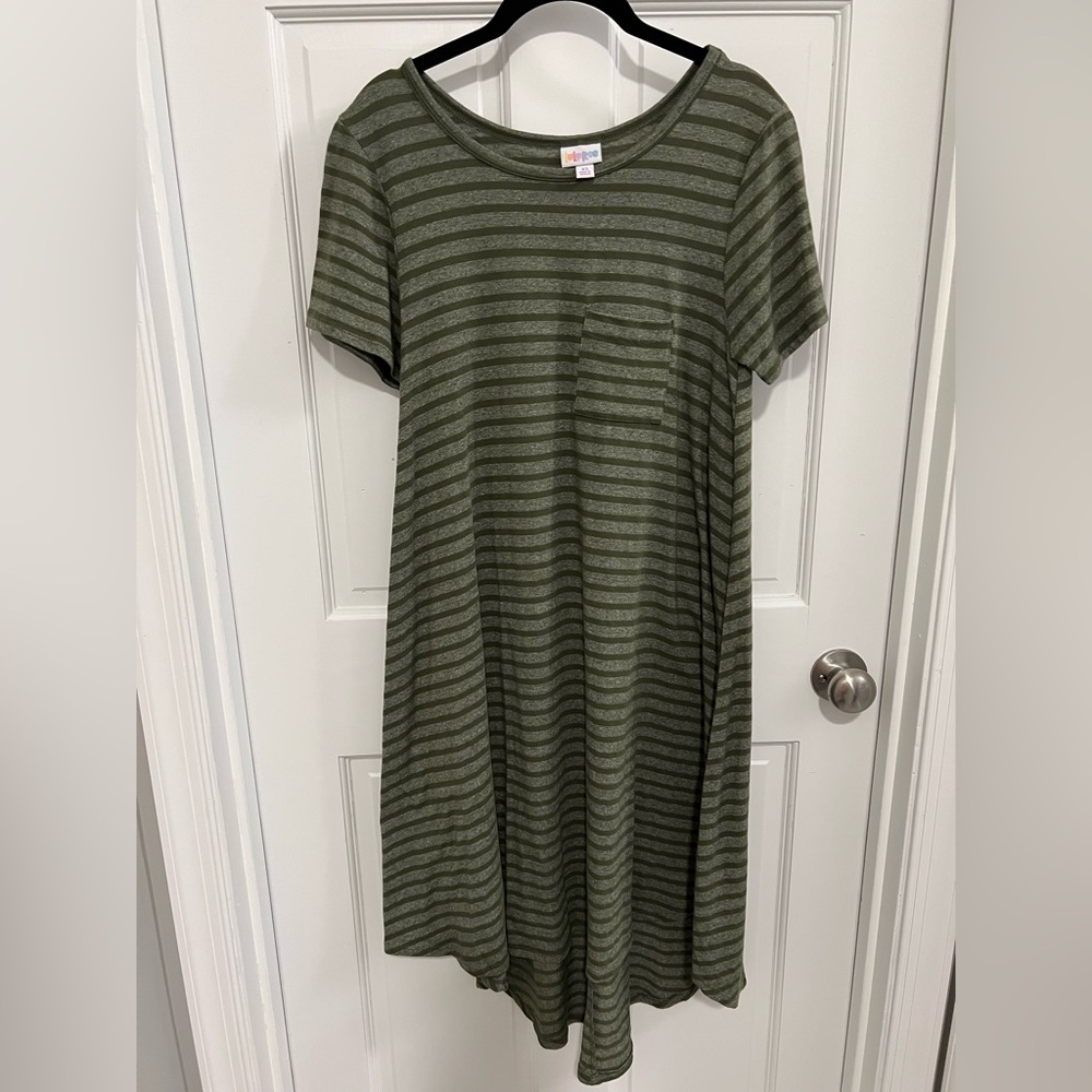 LuLaRoe Green Striped Carly Dress